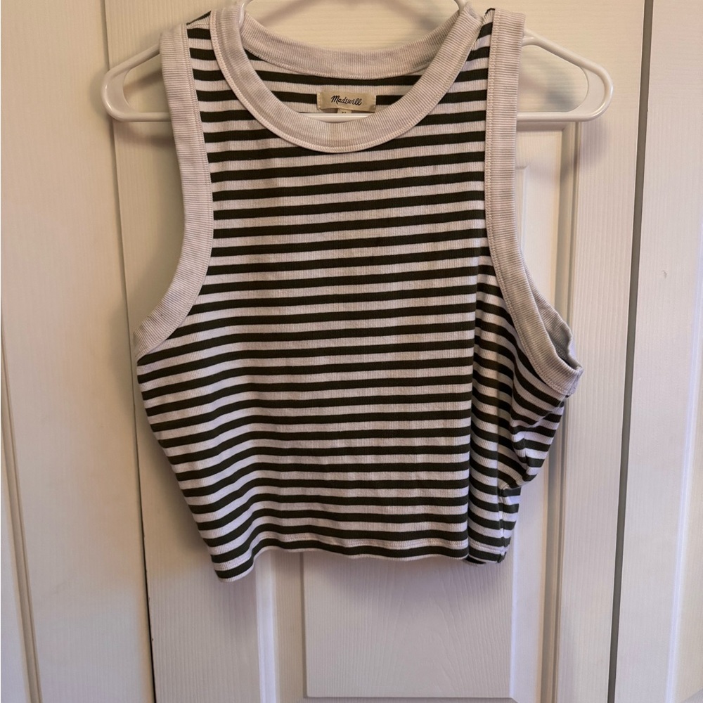 Madewell Striped Cropped Tank Top in green and White